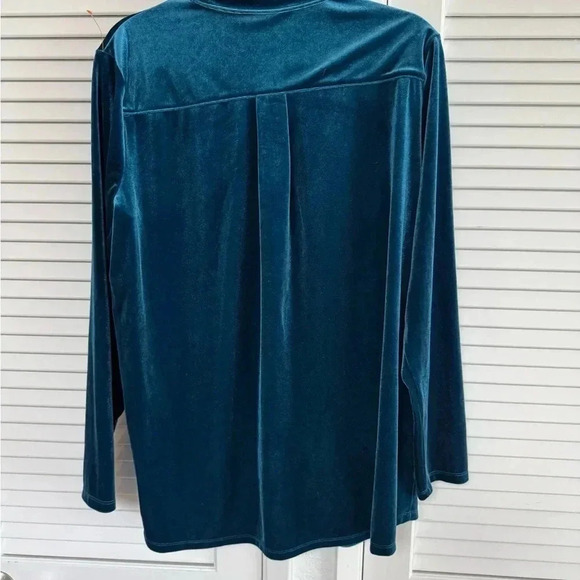 Lands End Holiday Velvet Teal Button Down - Women’s xl - Picture 2 of 4